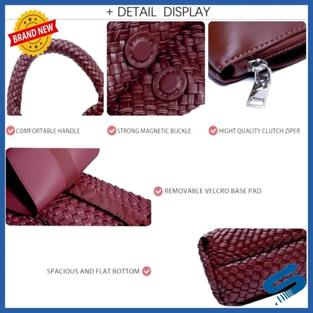 Vegan Leather Hand-Woven Tote Shoulder Bag Hobo Chic Retro All-Match Purse